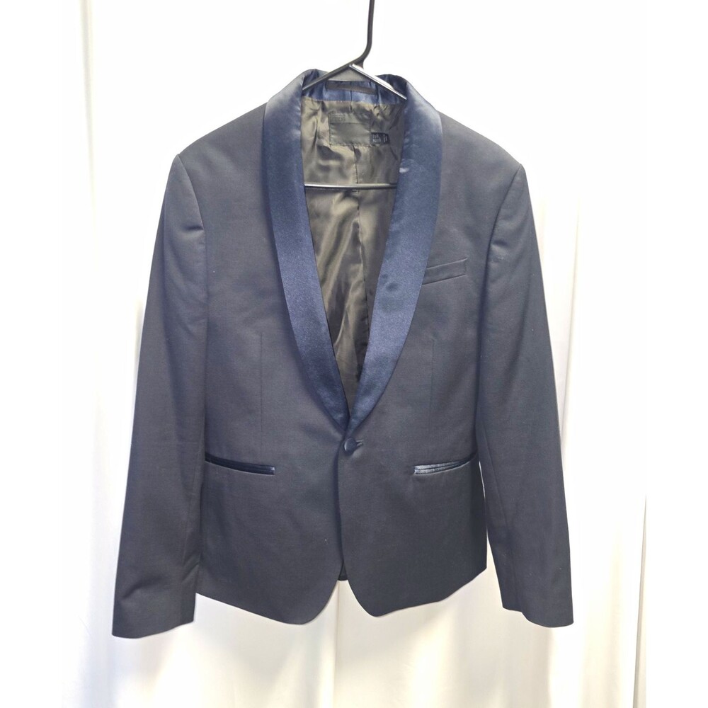 ASOS Dark Navy Tuxedo Jacket Blazer One Button Satin Shawl Lapel Size 40 Short